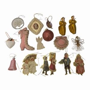 Lot Of 16 Victorian Cottage Christmas Ornaments Chic Shabby Pink core Gold